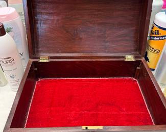 #186 - $48 - Wood chest - jewelry box with brass inlaid and handles