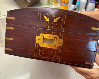 #186 - $48 - Wood chest - jewelry box with brass inlaid and handles