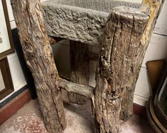 Very Early Hand Made Stand with Hand Crafted Stone Container