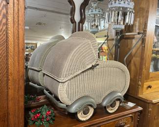 Antique Baby Carrage; Victorian 4 drawer Chest; Pair of newer Mirtors; Bohemian Light Fixture- Cased & Etched