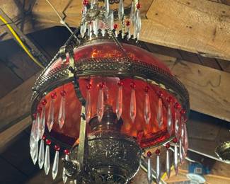 Victorian 14” Hanging Cranberry Light Fixture converted to electric