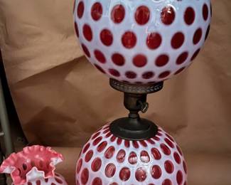 Fenton cranberry coin dot GWTW lamp