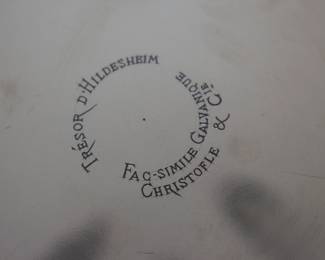 Base of silver plated bowl, decorated with the figure of Hercules as a child. The base enscribed Christofle & Cie, Tresor D'Hildesheim, Fac-simile Galvanique