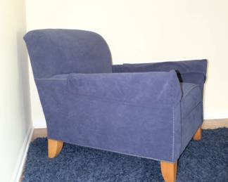 Another view of vintage arm chair, royal blue