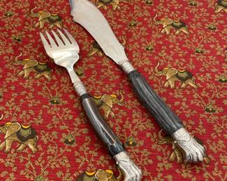 Antique Victorian era stag horn silver plate collared fish knife and fork