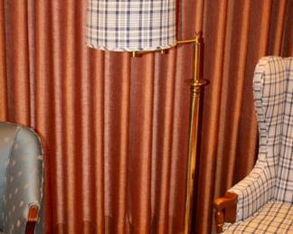 Vintage mid-century wingback chair with matching ottoman, standing swing arm floor lamp with matching shade!