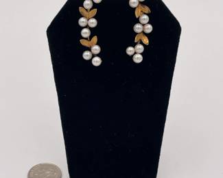 14k gold and cultured pearl screwback earrings