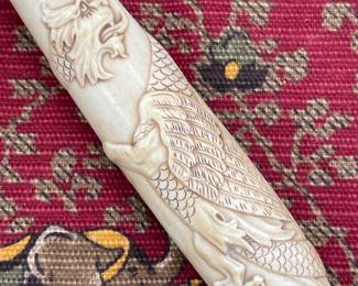 Phenomenal carving of dragon / mythical creature on rare vintage Landers Frary Clark Aetna Works piece from a carving set