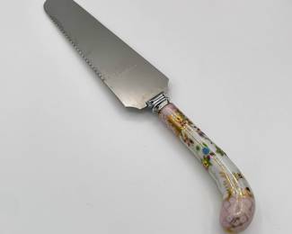 Sheffield England stainless steel cake knife, enameled porcelain handle