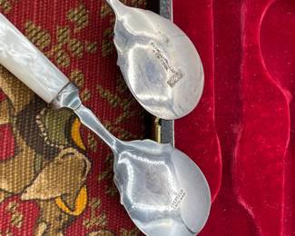 Sheffield England mother of pearl handled spoons with custom presentation box