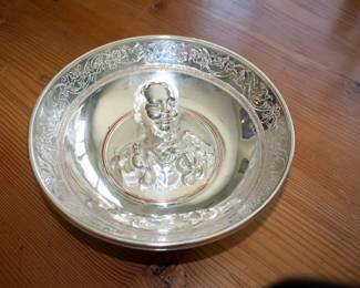 Silver plated bowl, decorated with the figure of Hercules as a child. The base enscribed Christofle & Cie, Tresor D'Hildesheim, Fac-simile Galvanique