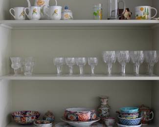 Wine and water glasses, vintage Asian porcelain