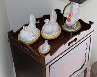 Top view of Georgian bedside cabinet / nightstand, standing on tapered legs and features a shaped gallery with pierced handles