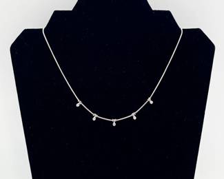 14k white gold serpentine necklace with 5 pendant diamond spacers, made in Italy