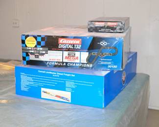 Carrera Digital 132 Formula Champions track set, racing controller, and Conrail LionMaster Diesel Freight Set