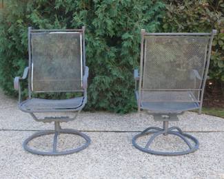 Another view of pair of outdoor metal mesh chairs
