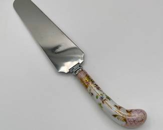 Sheffield England stainless steel cake knife, enameled porcelain handle