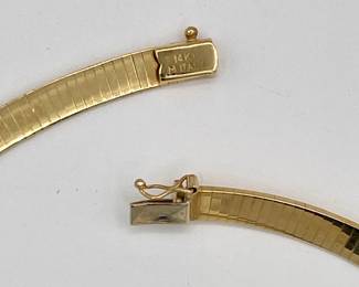 Closeup of clasp on 14k gold necklace, made in Italy