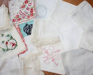 Vintage handkerchiefs - embroidered, lace; some with holiday, animal, or location themes