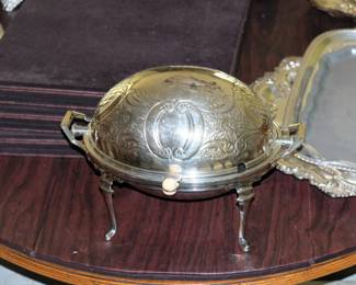 Antique silver plated dome roll top food warmer