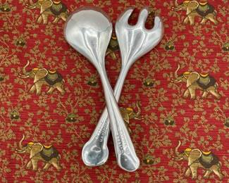 Another view of vintage Mariposa Mushroom & Tomato Salad Server Set, aluminum