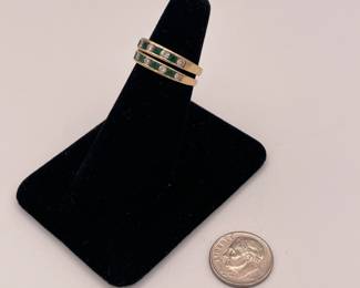 Pair of 14k gold, emerald and diamond stacking rings, P&J maker's mark