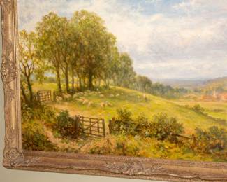 Closeup of framed landscape painting, oil on canvas, Henry Maidment, British (active 1889-1914)
