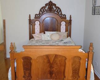 Incredible antique wooden bed frame, headboard and footboard