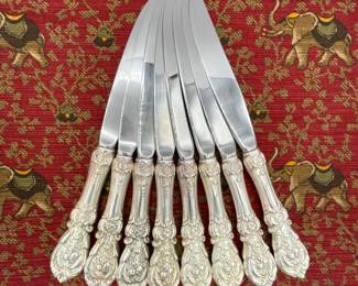 Knives from the set of Reed & Barton Mirrorstele Francis I pattern sterling silver handle flatware