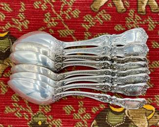 Another view of smaller spoons from the set of Reed & Barton Mirrorstele Francis I pattern sterling silver handle flatware