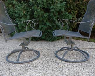 Pair of outdoor metal mesh chairs