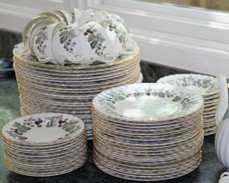 Royal Worcester "Lavinia" pattern fine bone china including dinner plates, coffee pot, cups and saucers, coffee cups, serving platter, and more