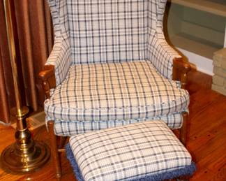 Vintage mid-century wingback chair with matching ottoman, standing swing arm floor lamp with matching shade!