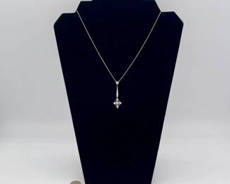 14k white gold and diamonds delicate chain link Art Deco lavalier pendant necklace, c. 1915