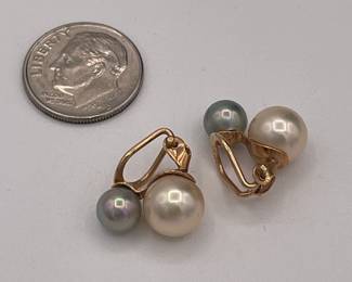 Gold and pearl clip earrings