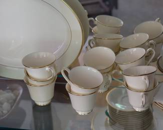 Closeup of Selection of Royal Doulton English fine bone china, The Romance Collection, Heather pattern