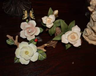 Pair Magnolia flower figurines