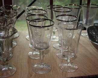10 silver rimmed stemmed glasses