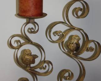 Pair metal bird candle holders