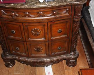 1 of2 matching night tables w/marble top & 3 drawers