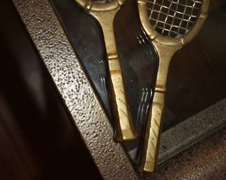 Pair small brass tennis rackets