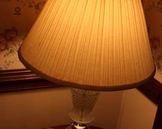 1 of 2 matching glass & brass lamps