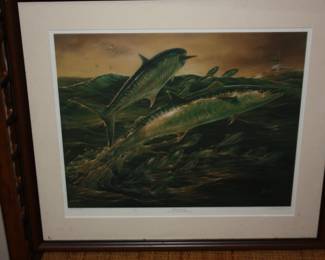 Framed/mat fish jumping