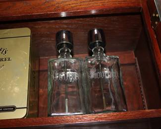 Pair vintage Vodka & Bourbon pump bottles 