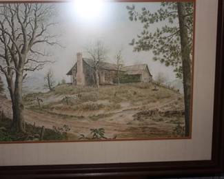 2 Matted framed ( 1 large / 1 small) Old farmhouse  EH Beranger 