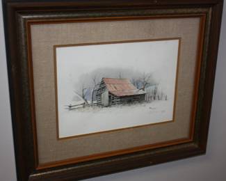 Matted/framed Old Barn  E. Burgess  #11/25