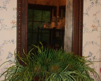 Wood framed mirror w/wood planter box