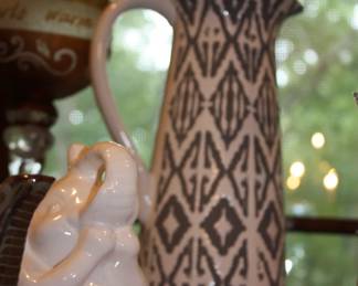 Tall gray/white pitcher