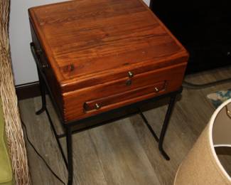 Wood display case on metal stand