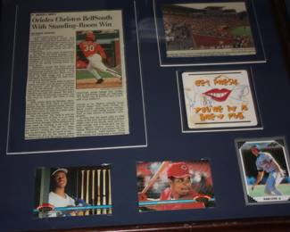 Framed college Ken Griffey/Barry Larkin/Mark Lewis/ & signed by all 3 'Get Fresh - You're in a Brew Pub' drink coaster